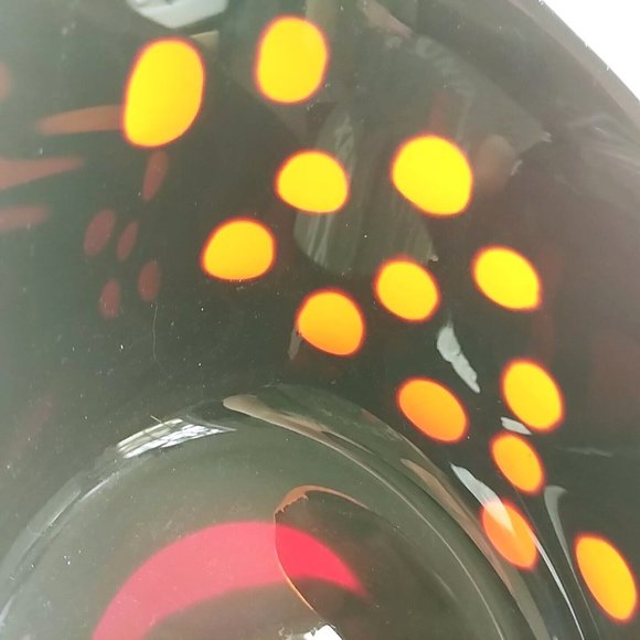 Art Glass Oval Bowl Hand Blown Pontil Mark Ruby Red Transparent Etched Circles - Picture 7 of 10